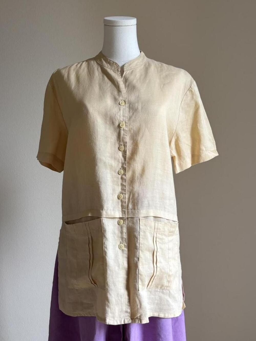yellow linen button up top minimalist neutral relaxed summer lightweight